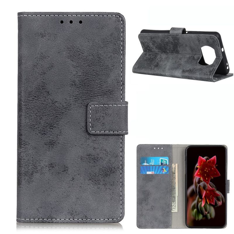 Leren Hoesje voor Xiaomi Poco X3 Magenta Grijs Vintage Leereffect