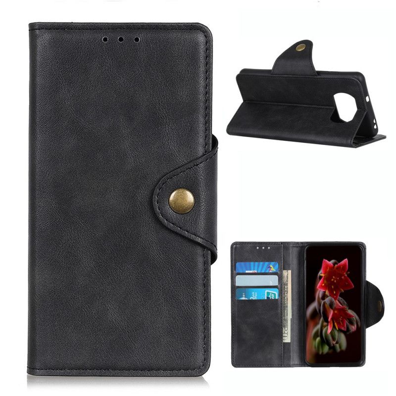 Leren Hoesje voor Xiaomi Poco X3 Rood Zwart Knoop Imitatieleer