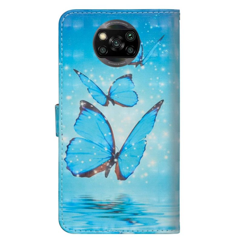 Leren Hoesje voor Xiaomi Poco X3 Vliegende Blauwe Vlinders