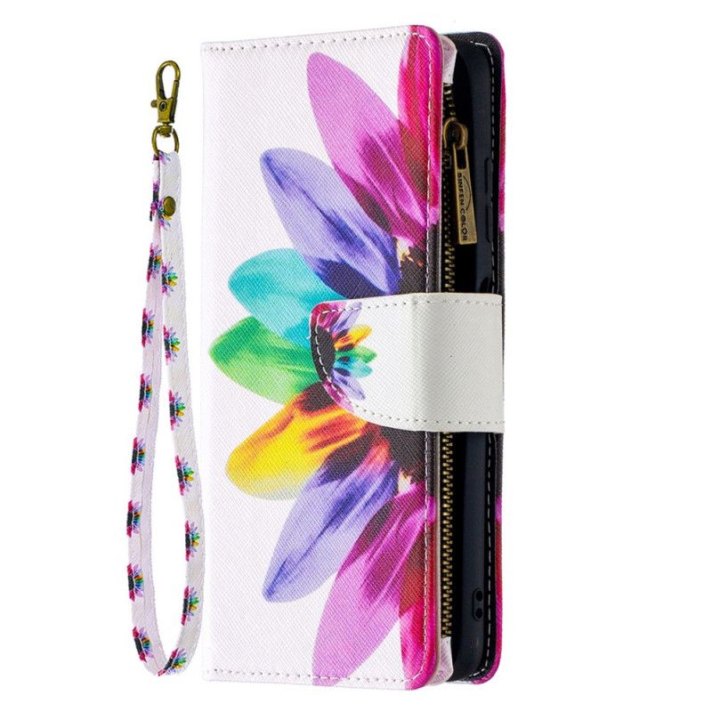 Leren Hoesje voor Xiaomi Poco X3 Wit Zwart Bloemenzak Met Ritssluiting