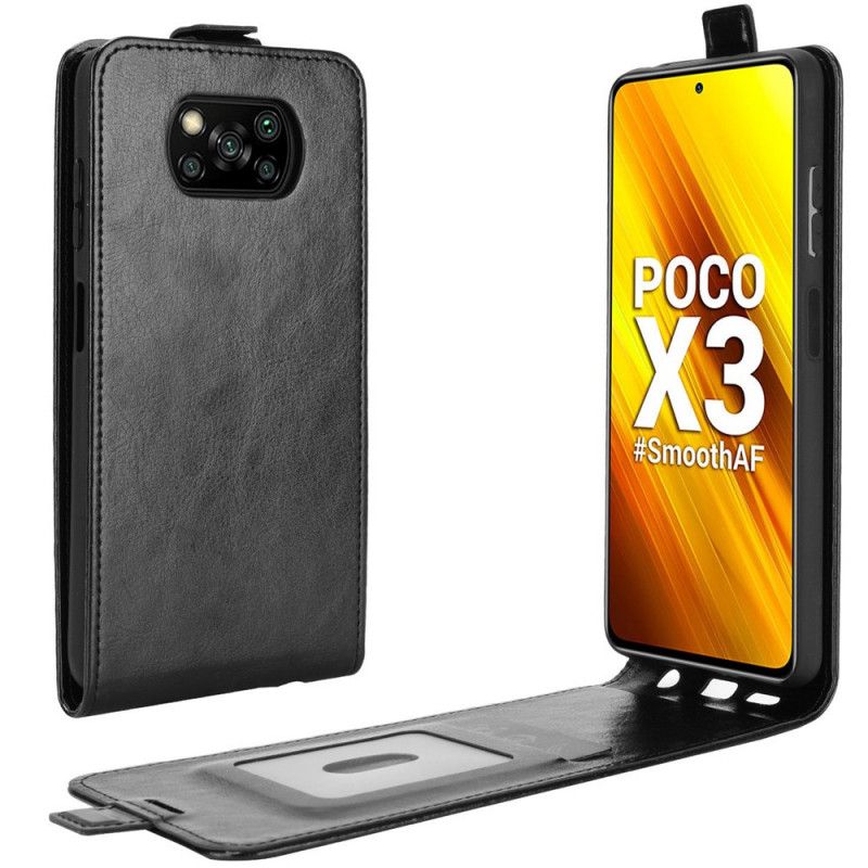 Leren Hoesje voor Xiaomi Poco X3 Wit Zwart Verticale Klep Met Leereffect