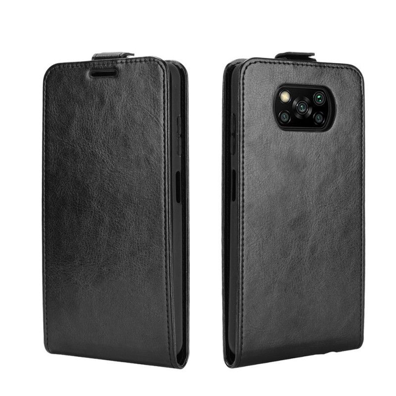 Leren Hoesje voor Xiaomi Poco X3 Wit Zwart Verticale Klep Met Leereffect
