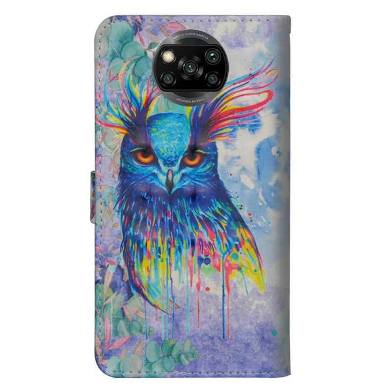 Leren Hoesje Xiaomi Poco X3 Aquarel Vogel Met String