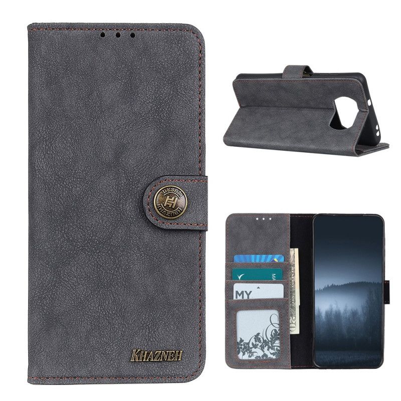 Leren Hoesje Xiaomi Poco X3 Donkerblauw Grijs Retro Khazneh Split Kunstleer