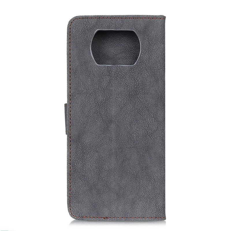 Leren Hoesje Xiaomi Poco X3 Donkerblauw Grijs Retro Khazneh Split Kunstleer
