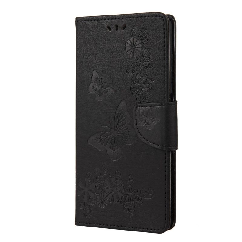 Leren Hoesje Xiaomi Poco X3 Grijs Zwart Alleen Vlinders Met String