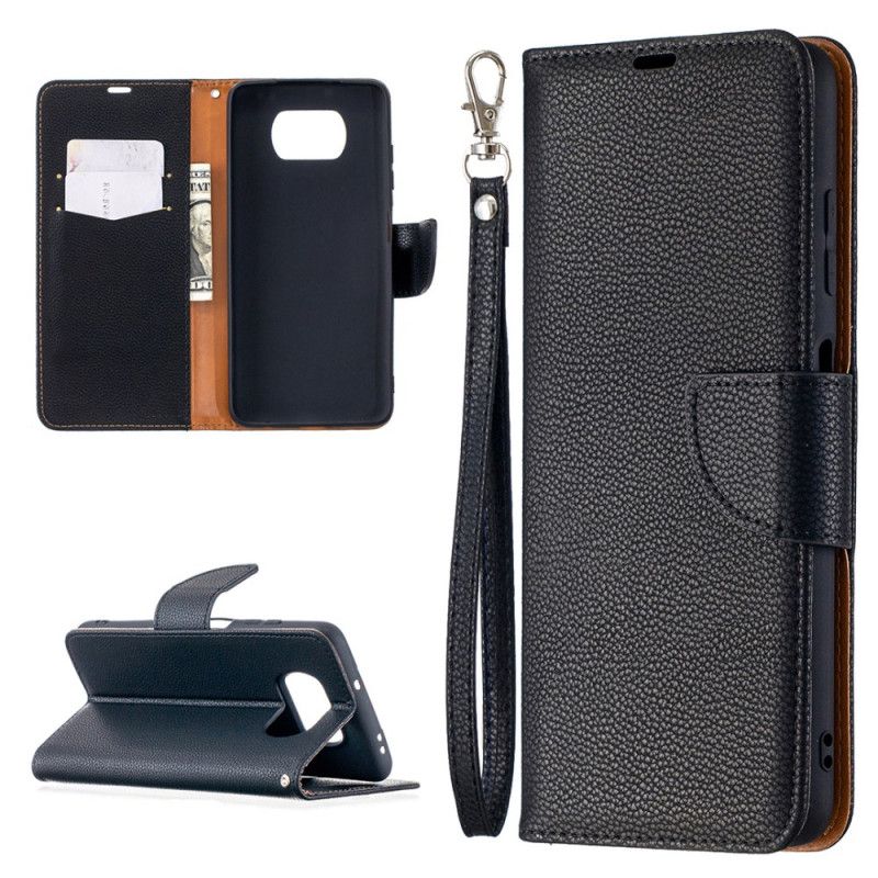Leren Hoesje Xiaomi Poco X3 Grijs Zwart Telefoonhoesje Lychee Schuine Flap