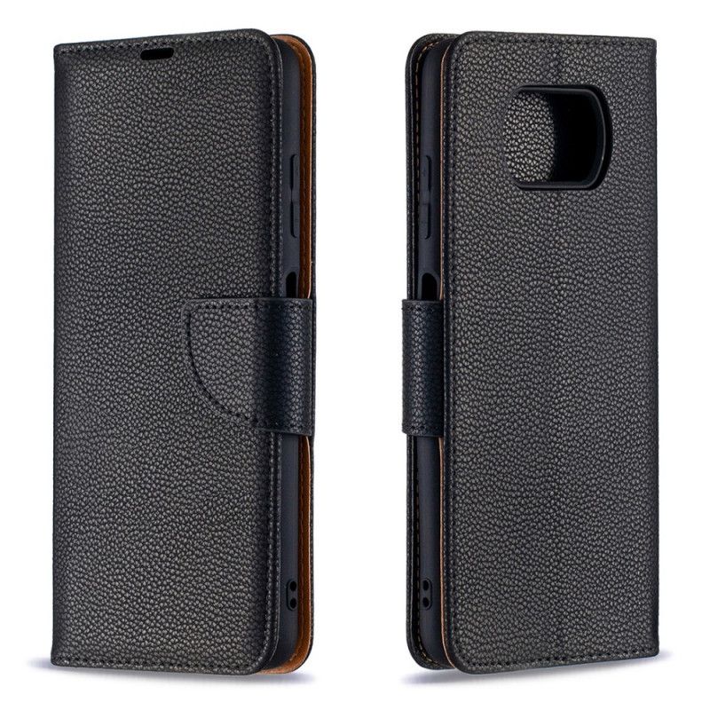 Leren Hoesje Xiaomi Poco X3 Grijs Zwart Telefoonhoesje Lychee Schuine Flap