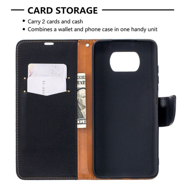Leren Hoesje Xiaomi Poco X3 Grijs Zwart Telefoonhoesje Lychee Schuine Flap