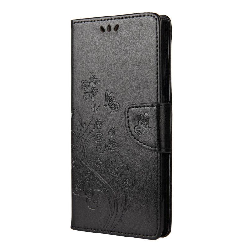 Leren Hoesje Xiaomi Poco X3 Grijs Zwart Vlinders En Bloemen