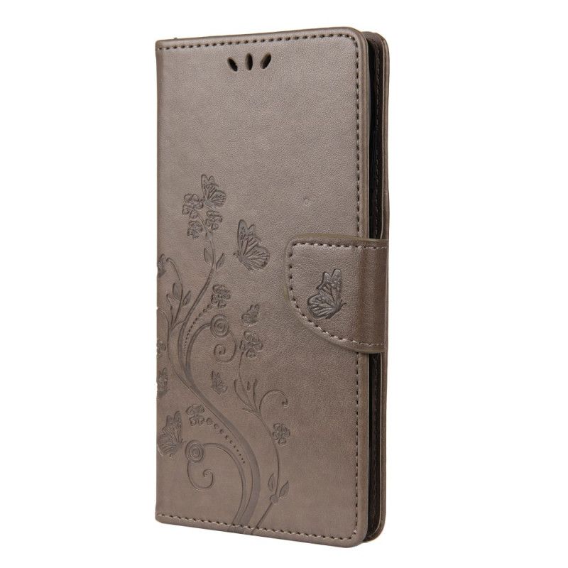Leren Hoesje Xiaomi Poco X3 Grijs Zwart Vlinders En Bloemen