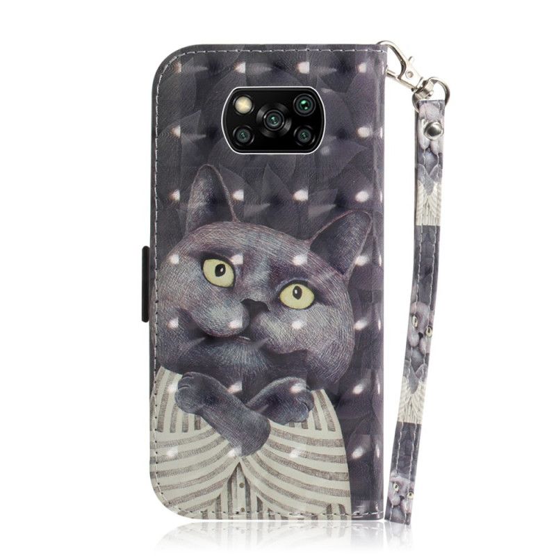 Leren Hoesje Xiaomi Poco X3 Grijze Kat Met String