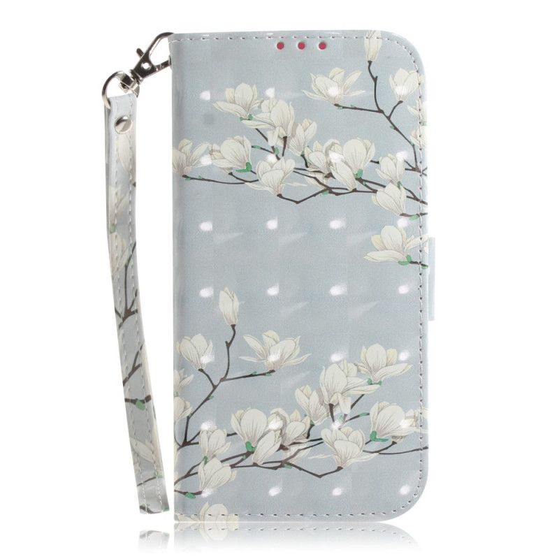 Leren Hoesje Xiaomi Poco X3 Groen Grijs Bloeiende Tak Met String