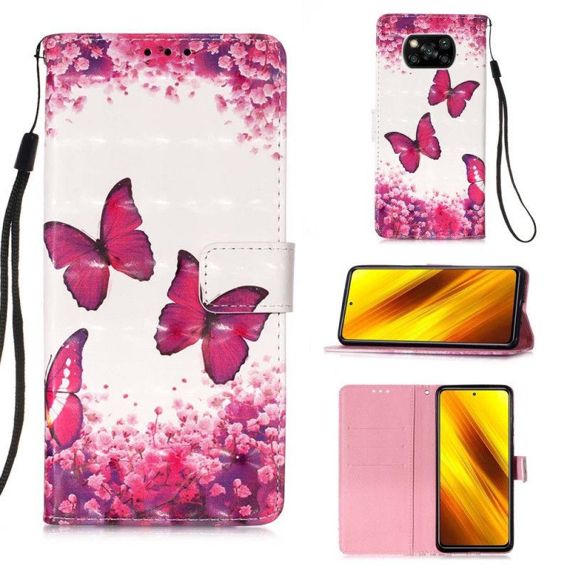 Leren Hoesje Xiaomi Poco X3 Rode Vlinders