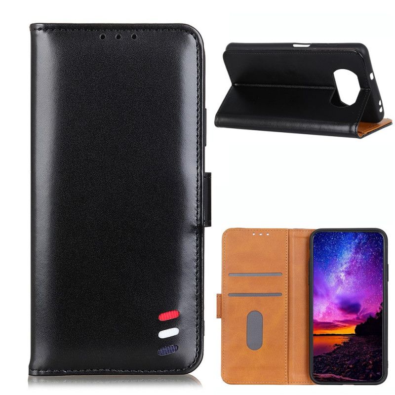 Leren Hoesje Xiaomi Poco X3 Rood Zwart Driekleurig Leereffect