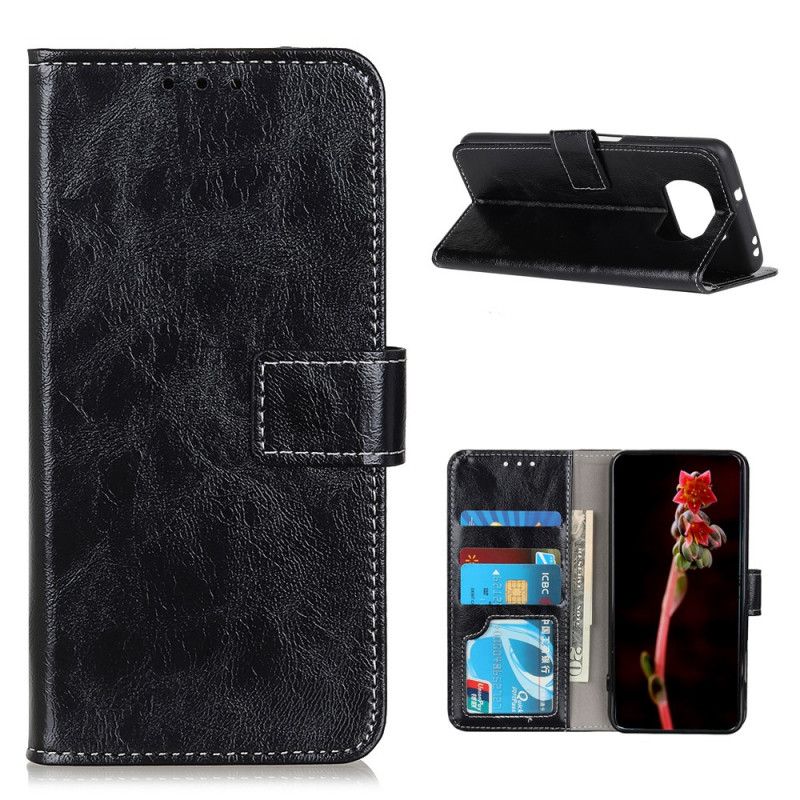Leren Hoesje Xiaomi Poco X3 Rood Zwart Glanzende En Zichtbare Naden