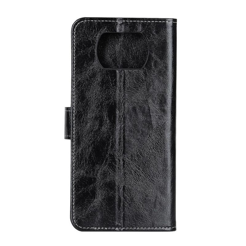 Leren Hoesje Xiaomi Poco X3 Rood Zwart Glanzende En Zichtbare Naden
