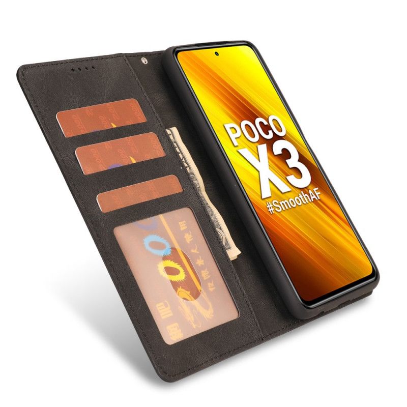 Leren Hoesje Xiaomi Poco X3 Rood Zwart Klassiek Vintage Kunstleer