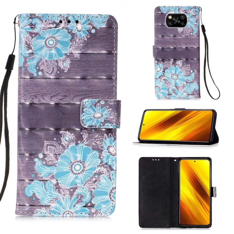 Leren Hoesje Xiaomi Poco X3 Telefoonhoesje Blauwe Bloemen