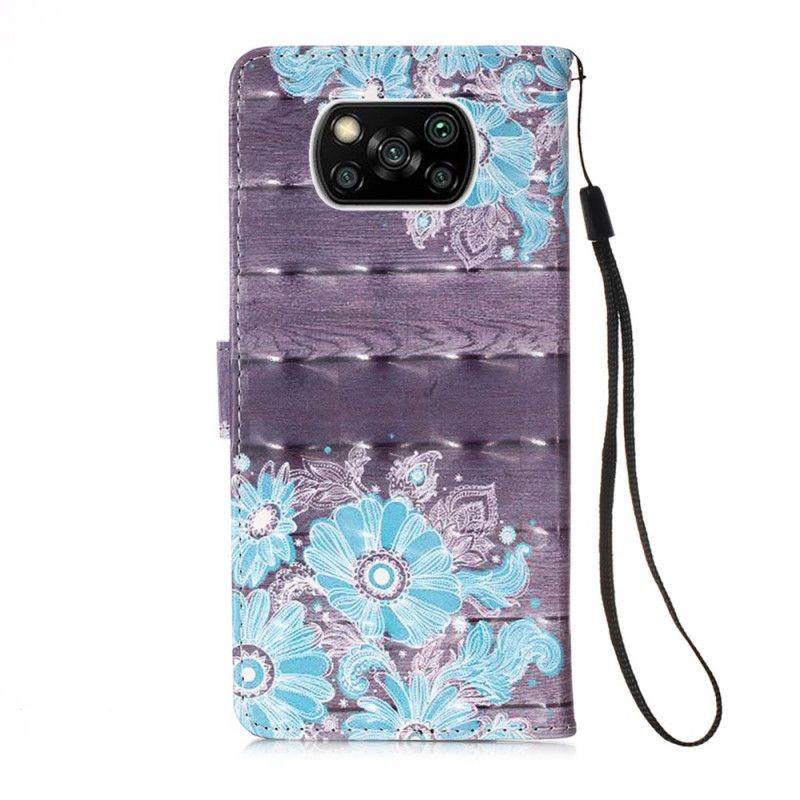 Leren Hoesje Xiaomi Poco X3 Telefoonhoesje Blauwe Bloemen