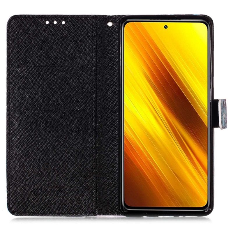 Leren Hoesje Xiaomi Poco X3 Telefoonhoesje Blauwe Bloemen