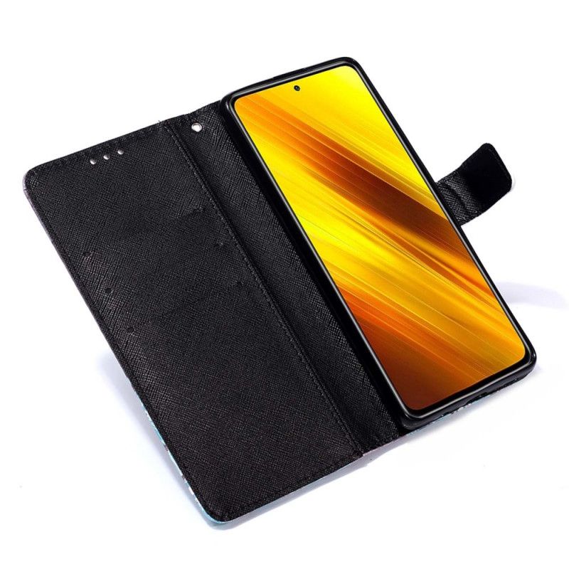 Leren Hoesje Xiaomi Poco X3 Telefoonhoesje Blauwe Bloemen