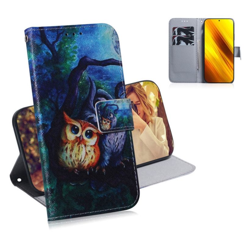 Leren Hoesje Xiaomi Poco X3 Uil Schilderij