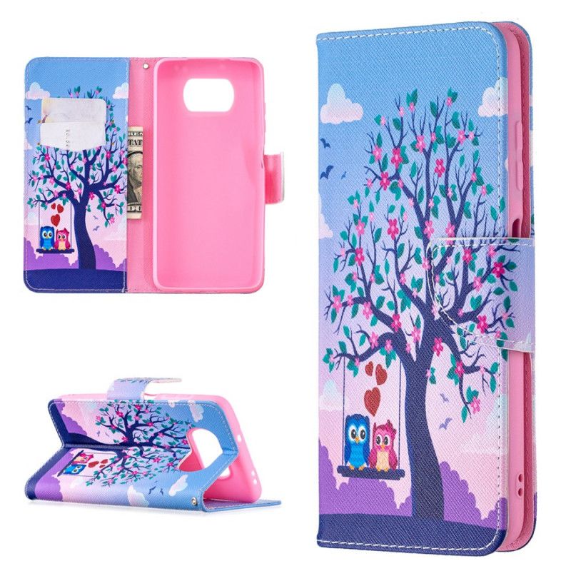 Leren Hoesje Xiaomi Poco X3 Uilen Op De Schommel
