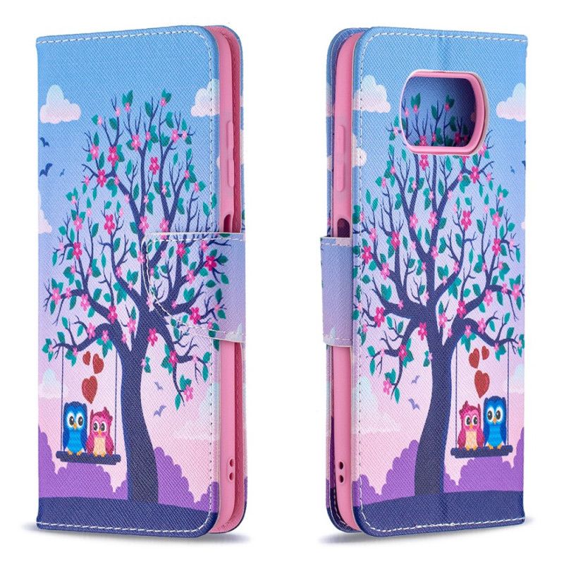 Leren Hoesje Xiaomi Poco X3 Uilen Op De Schommel