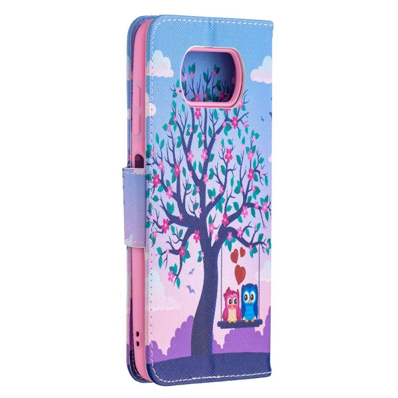 Leren Hoesje Xiaomi Poco X3 Uilen Op De Schommel