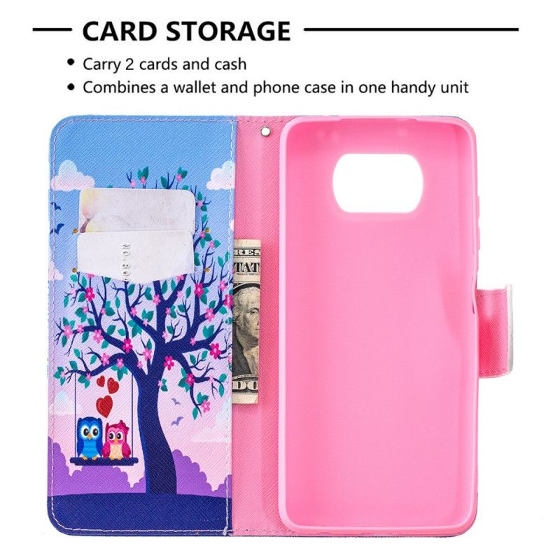 Leren Hoesje Xiaomi Poco X3 Uilen Op De Schommel