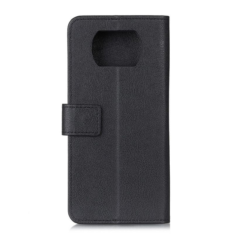 Leren Hoesje Xiaomi Poco X3 Wit Zwart Eenvoudig Glanzend Leereffect