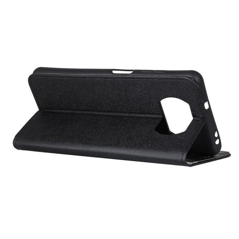 Leren Hoesje Xiaomi Poco X3 Wit Zwart Eenvoudig Glanzend Leereffect