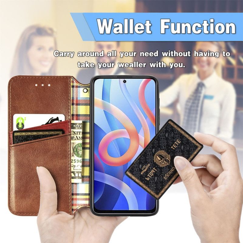 Folio-hoesje Xiaomi Redmi Note 11 / Poco M4 Pro 5g Ledereffect Diamanttextuur Bescherming Hoesje