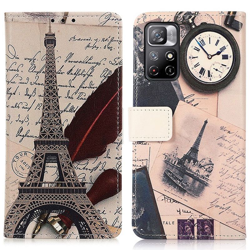 Leren Hoesje Voor Xiaomi Redmi Note 11 / Poco M4 Pro 5g Eiffeltoren Van De Dichter