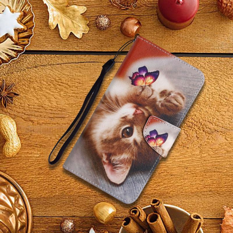 Leren Hoesje Voor Xiaomi Redmi Note 11 / Poco M4 Pro 5g Mijn Kitten En Vlinder