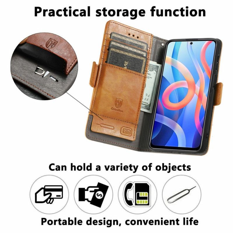 Leren Hoesje Voor Xiaomi Redmi Note 11 / Poco M4 Pro 5g Tweekleurige Dubbele Sluiting