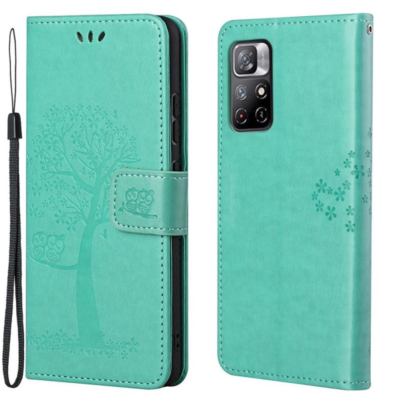 Leren Hoesje Xiaomi Redmi Note 11 / Poco M4 Pro 5g String Boom En Uilen Bescherming Hoesje