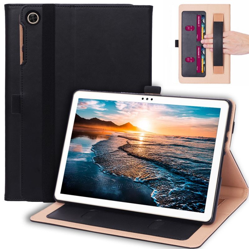 Cover voor Huawei MatePad T 10s Rood Zwart Lederen Stijl Met Riem
