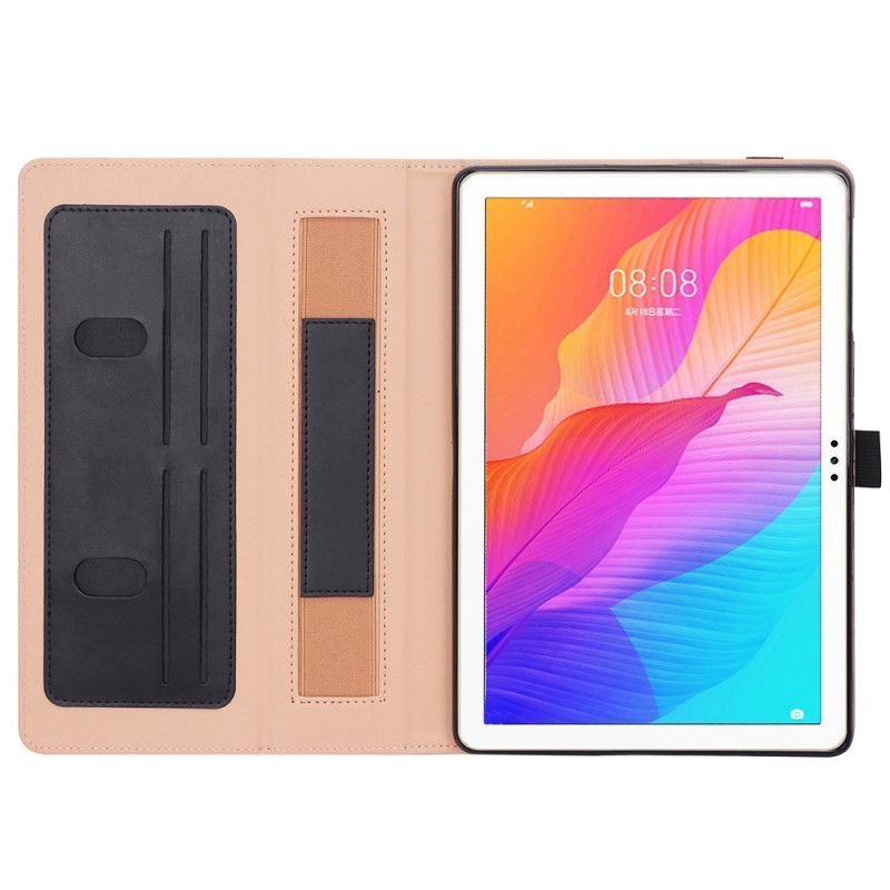 Cover voor Huawei MatePad T 10s Rood Zwart Lederen Stijl Met Riem