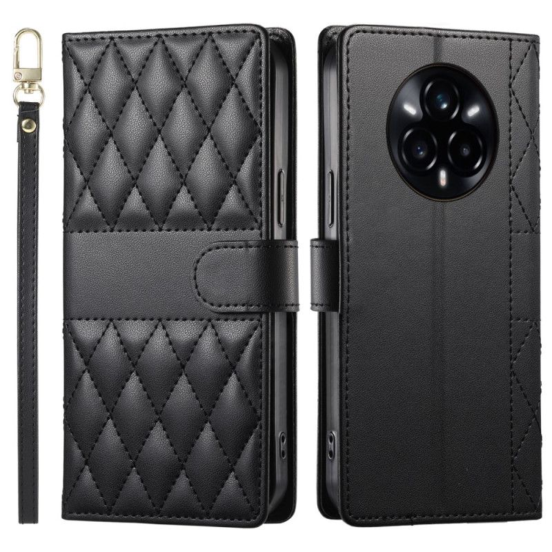 Flip Case Leren Realme 14 Pro 5g Gewatteerd Ontwerp Met Bandje En Schouderband