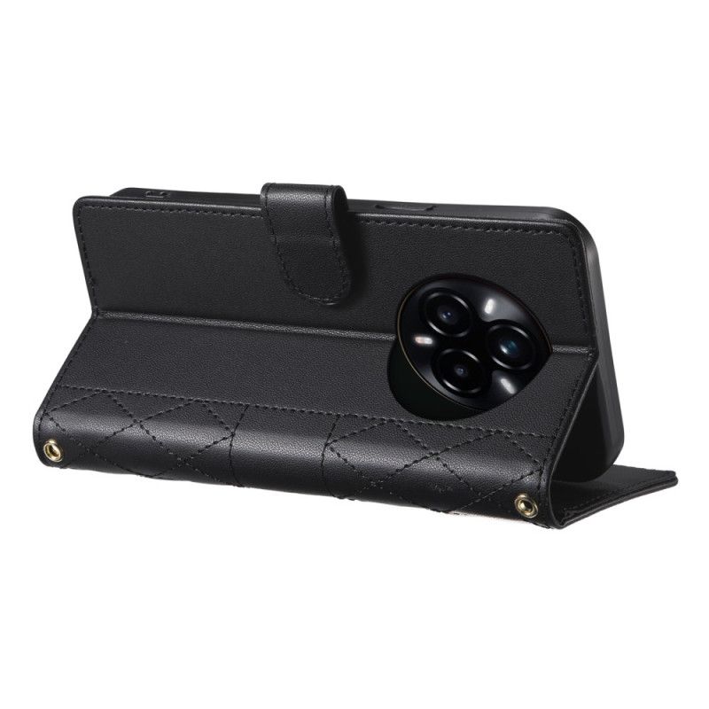 Flip Case Leren Realme 14 Pro 5g Gewatteerd Ontwerp Met Bandje En Schouderband