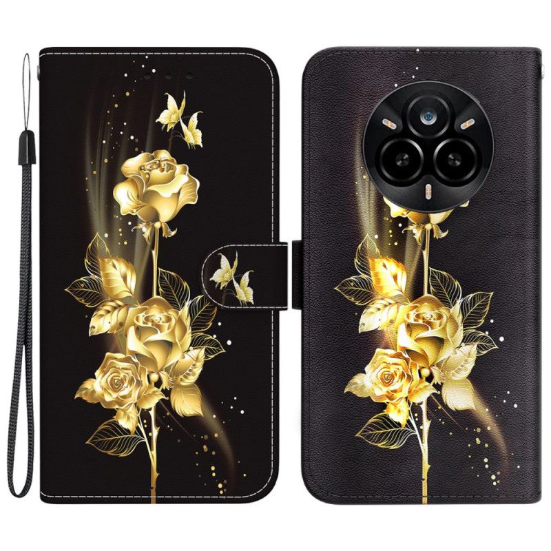 Folio-hoesje Realme 14 Pro 5g Telefoonhoesje Gouden Vlinders En Roze