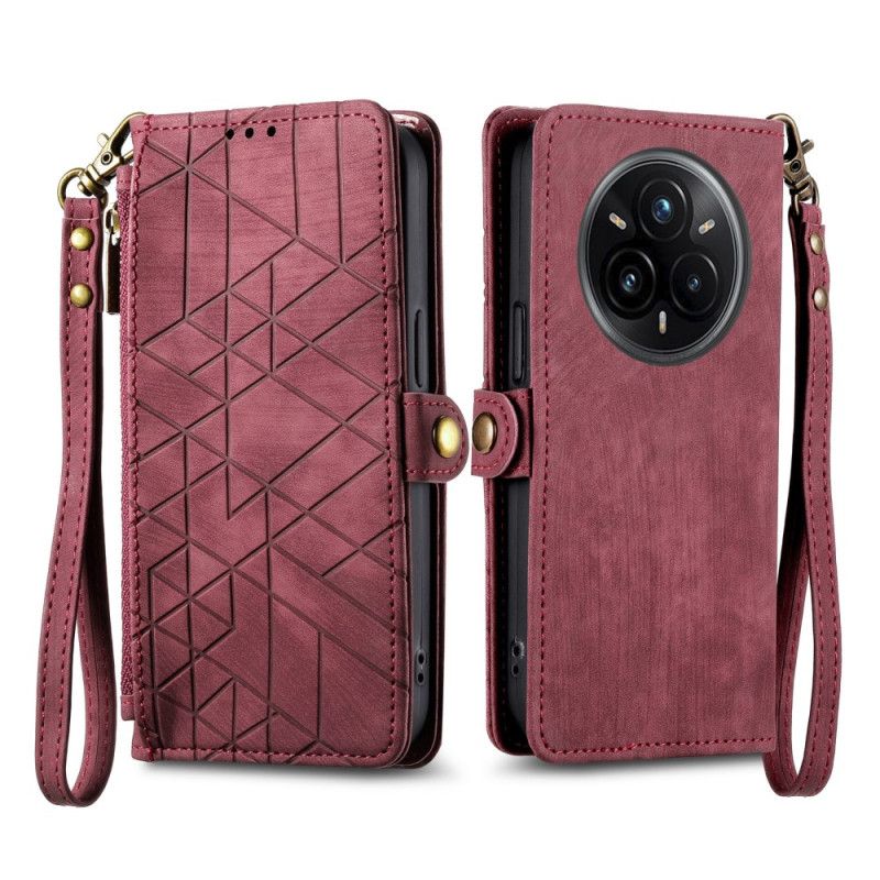 Folio-hoesje Realme 14 Pro 5g Telefoonhoesje Portemonnee Met Rits En Geometrisch Design