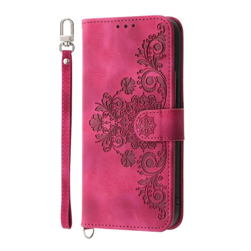 Leren Hoesje Realme 14 Pro 5g Bloemenkant Met Bandje Bescherming Hoesje