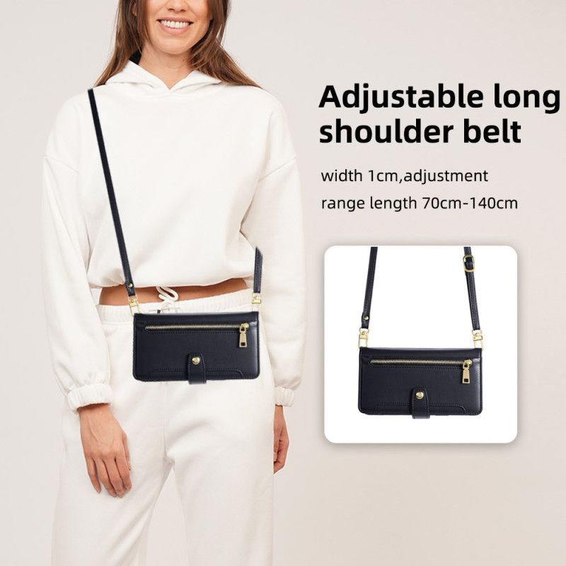 Leren Hoesje Voor Realme 14 Pro 5g Portemonnee Met Rits Bandje En Schouderband