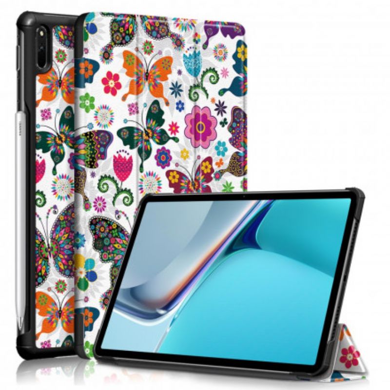 Smart Case Huawei Matepad 11 (2021) Versterkte Retro Vlinders En Bloemen