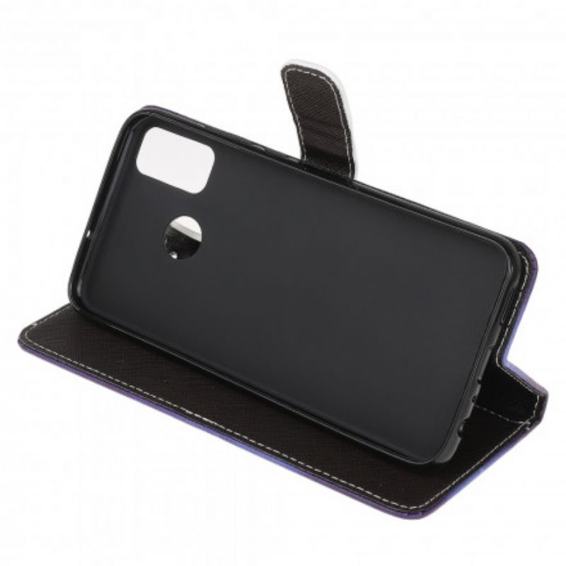 Folio-hoesje Moto G50 Telefoonhoesje Wolf In Winter Met Lanyard