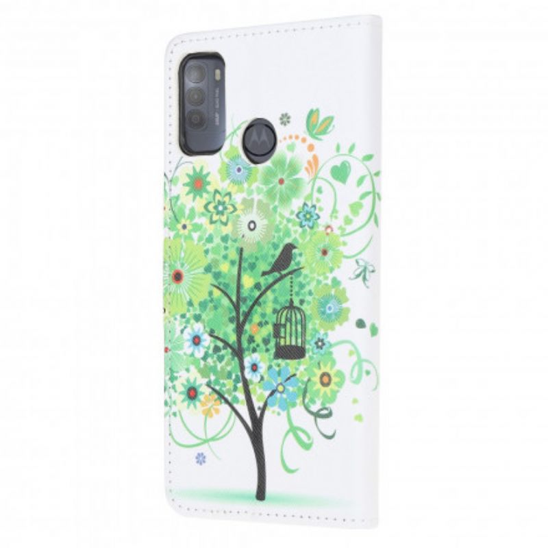 Leren Hoesje Moto G50 Bloeiende Boom