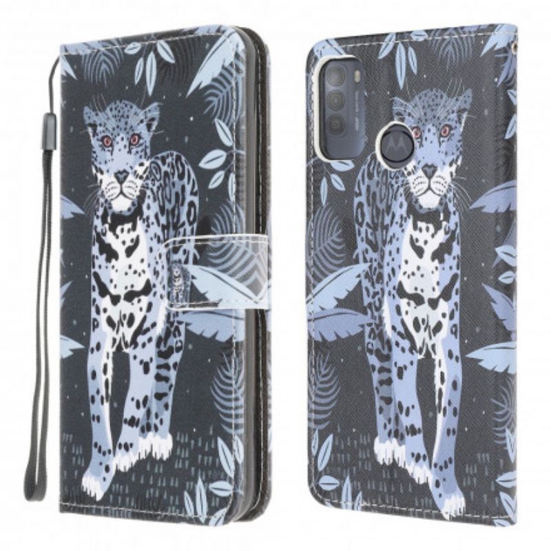 Leren Hoesje Moto G50 Leopard Strappy